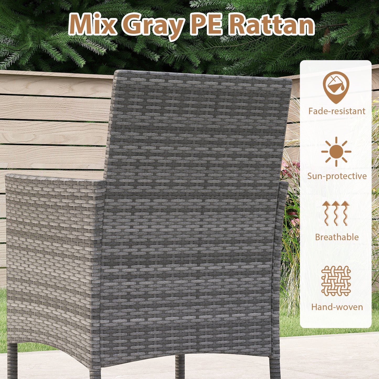 5-Piece Patio Dining Set with Acacia Wood Table and Wicker Chairs