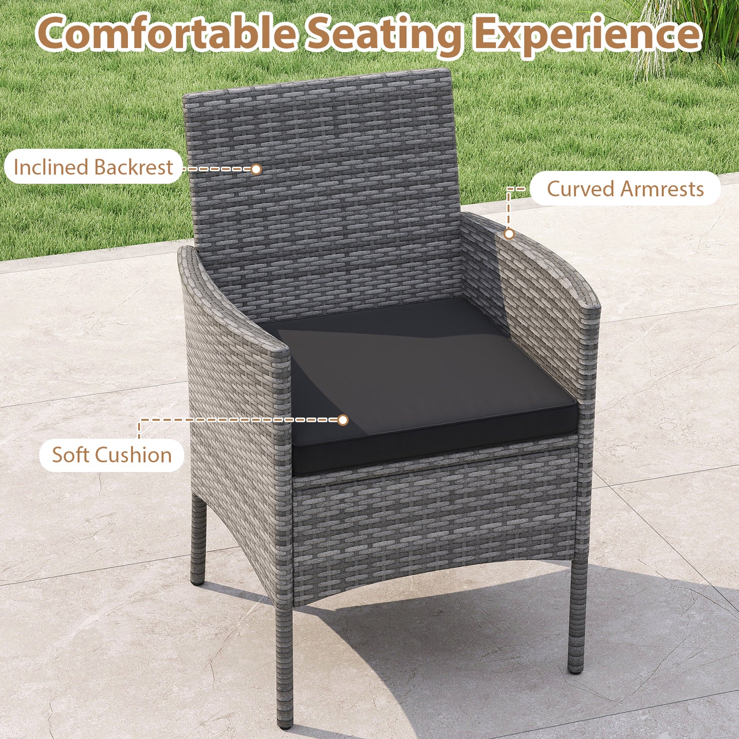 5-Piece Patio Dining Set with Acacia Wood Table and Wicker Chairs