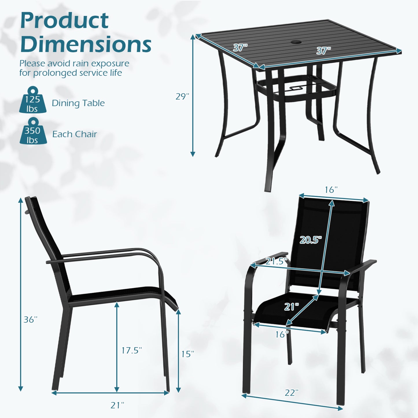 5-Piece Patio Dining Set with Stackable Chairs for 4