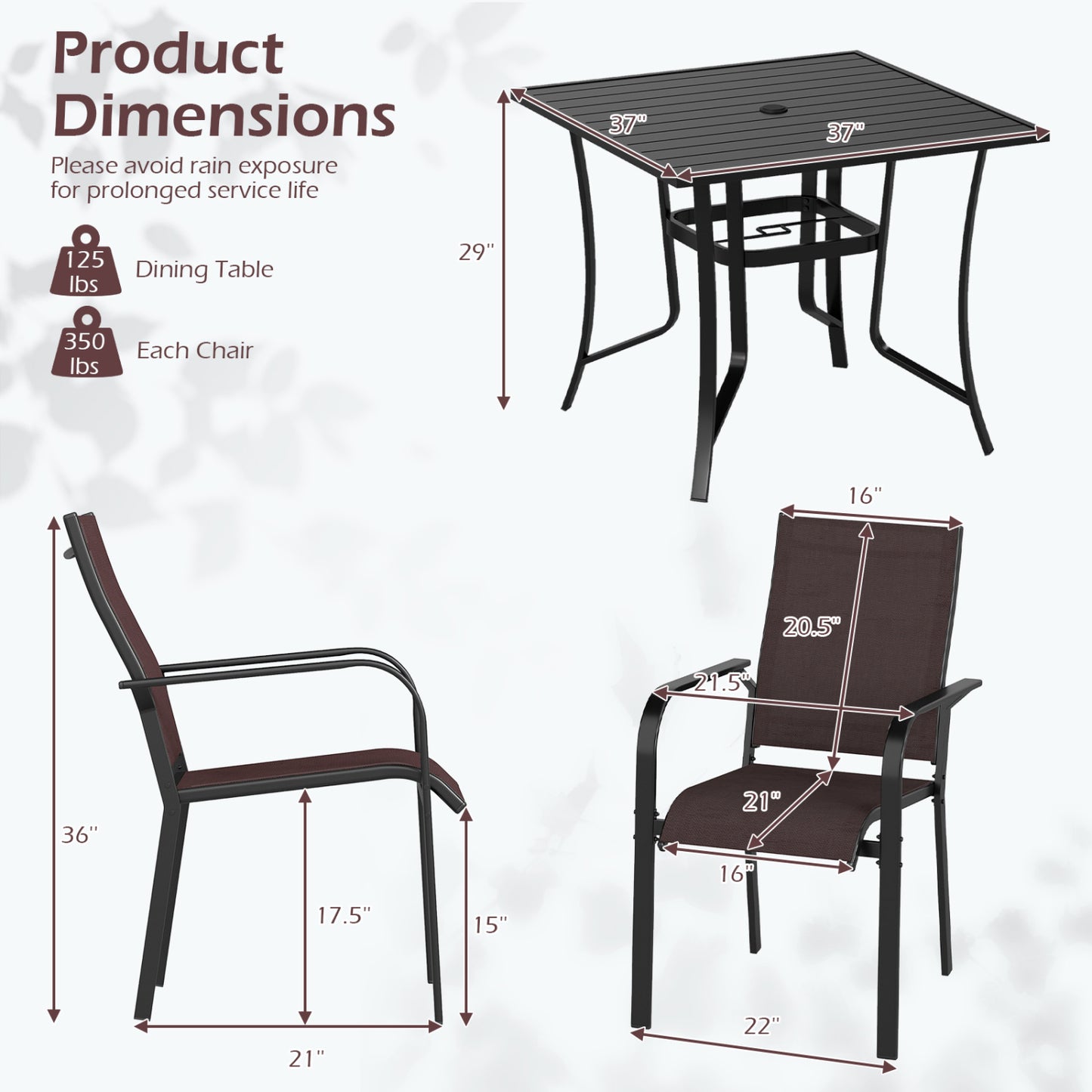 5-Piece Patio Dining Set with Stackable Chairs for 4
