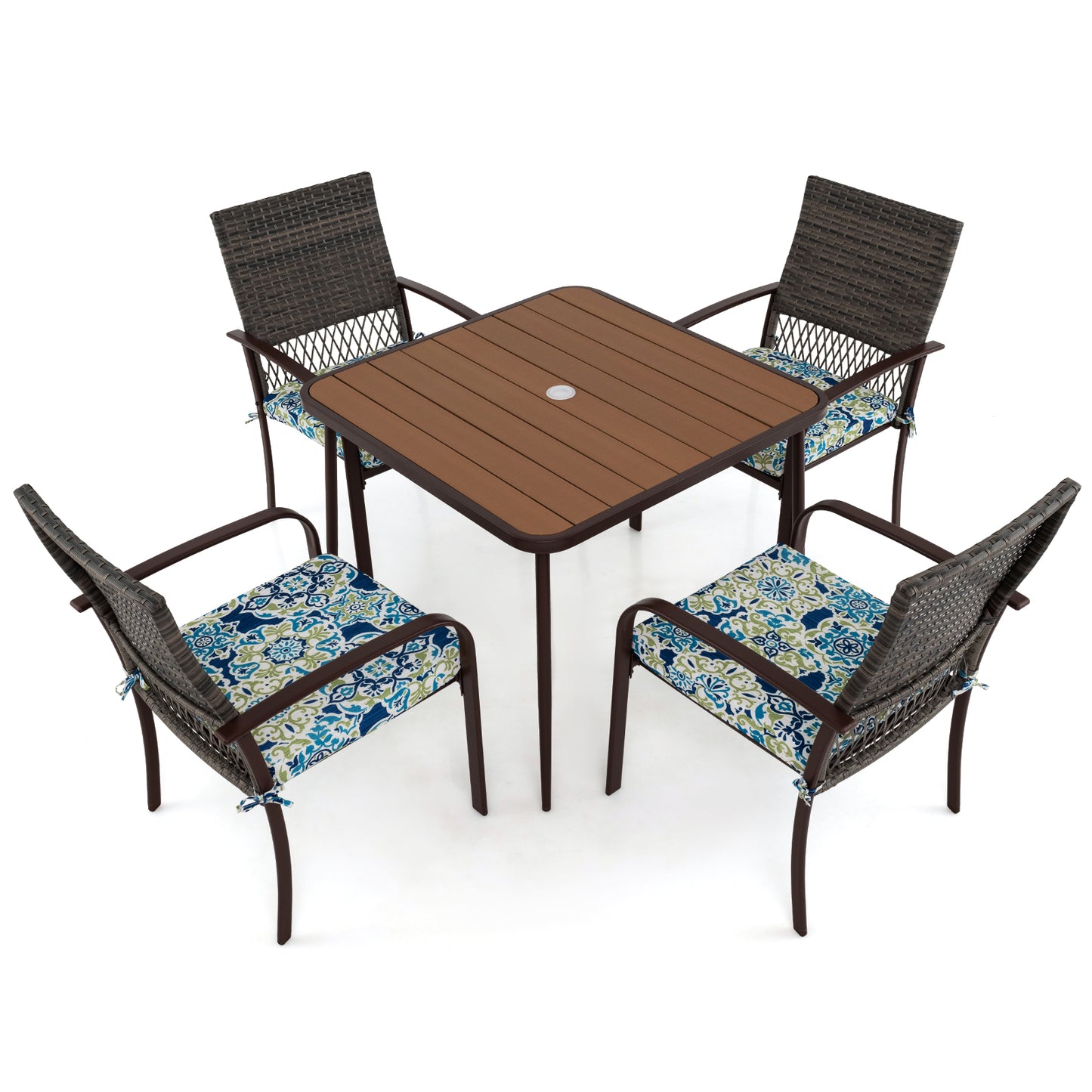 5-Piece Patio Dining Set with Cushioned Rattan Chairs