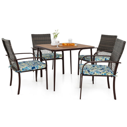 5-Piece Patio Dining Set with Cushioned Rattan Chairs