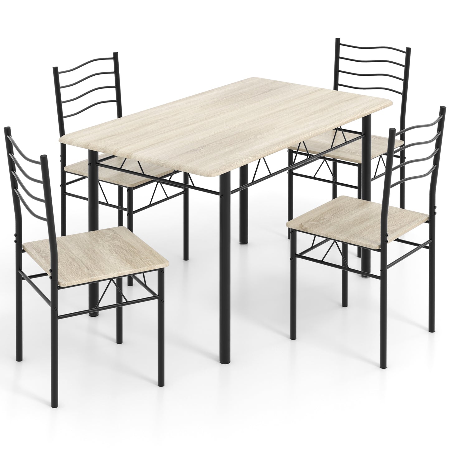 5-Piece Dining Table Set with 4 Chairs, Wood and Metal