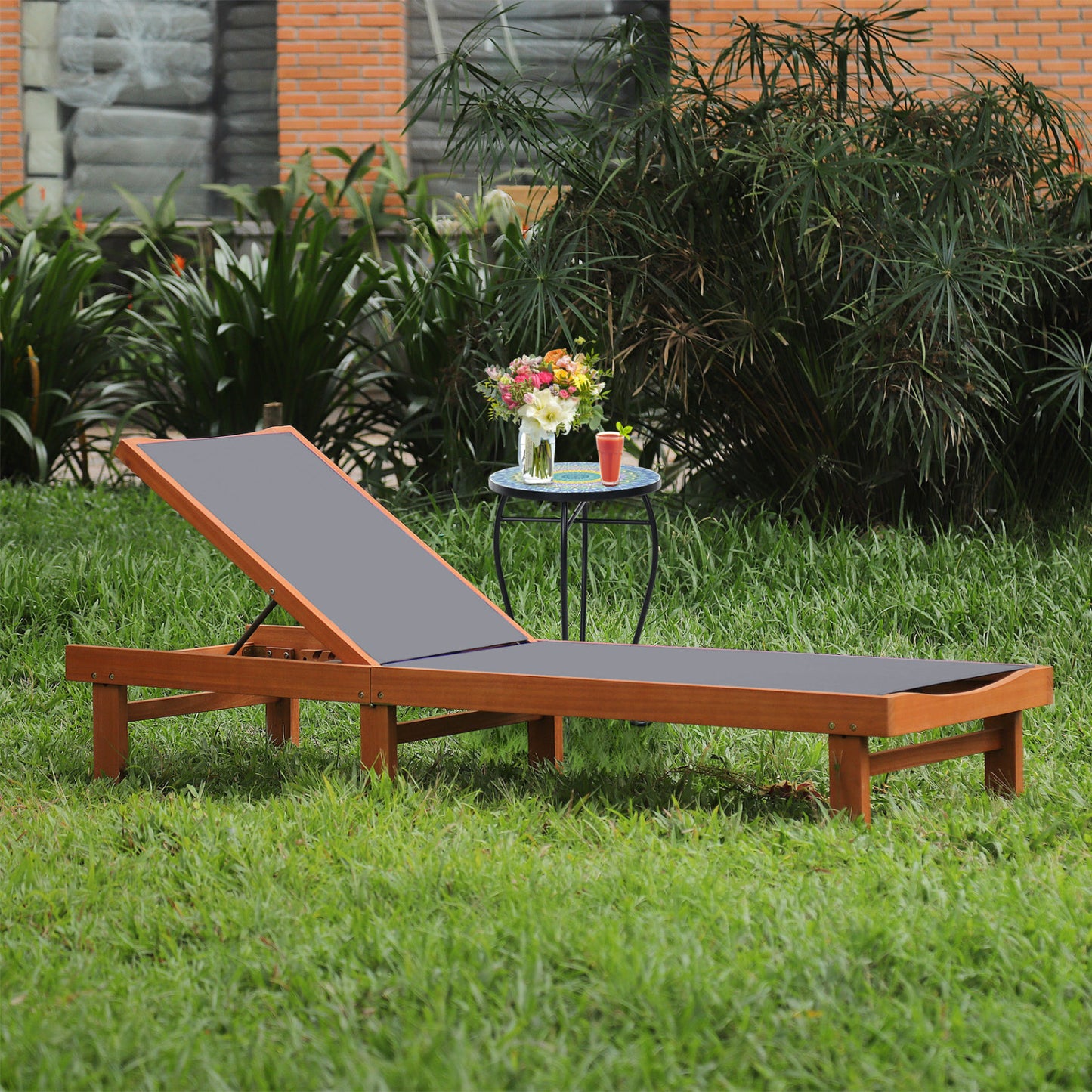 Adjustable Outdoor Wood Chaise Lounge Chair - 5 Positions