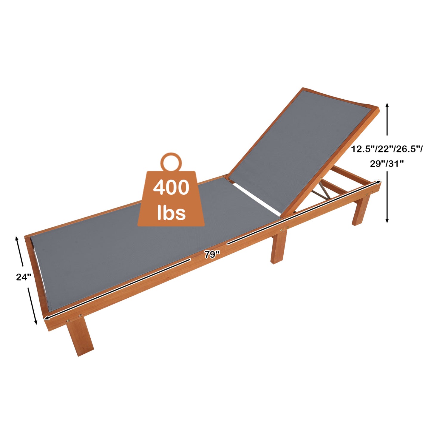 Adjustable Outdoor Wood Chaise Lounge Chair - 5 Positions