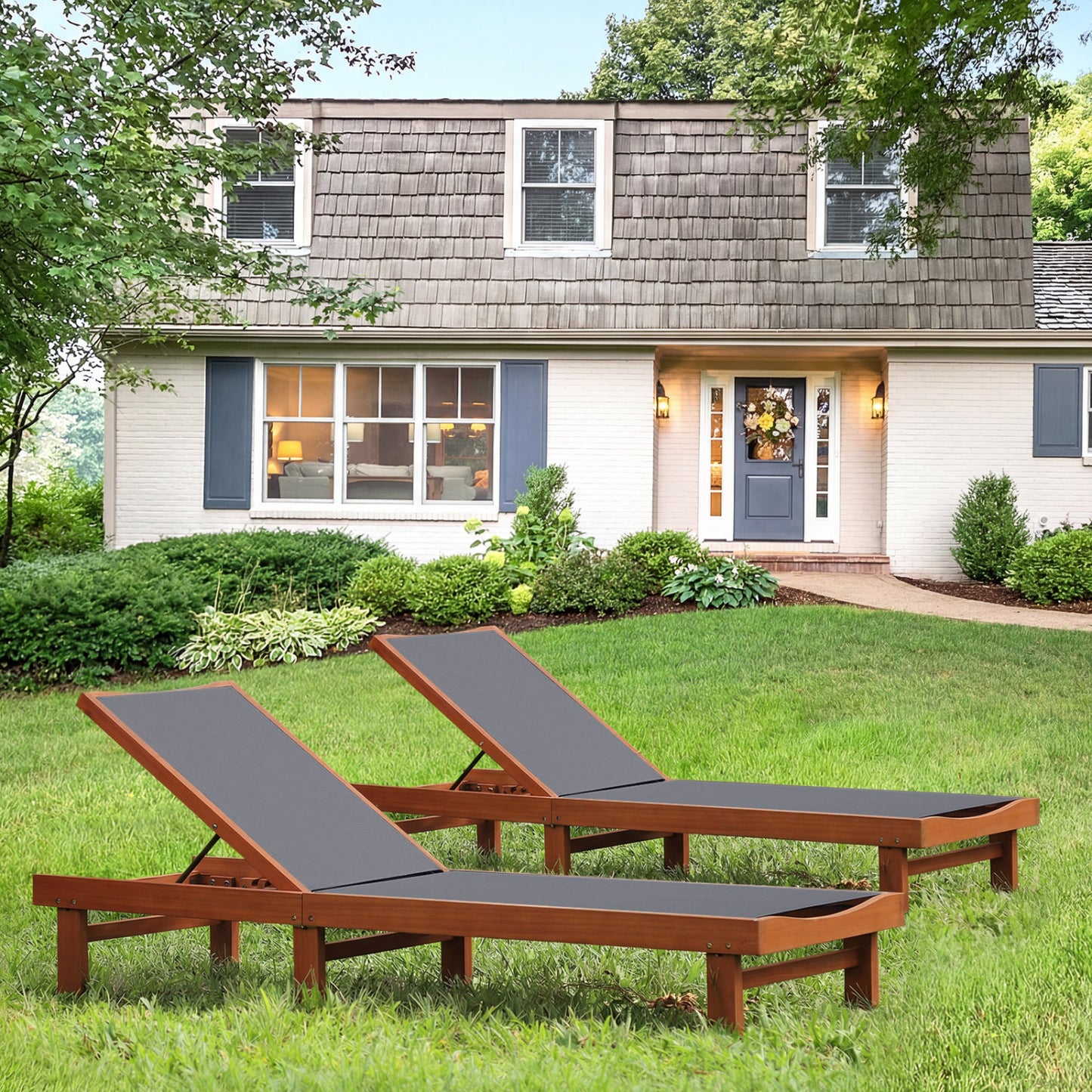 Adjustable Outdoor Wood Chaise Lounge Chair - 5 Positions