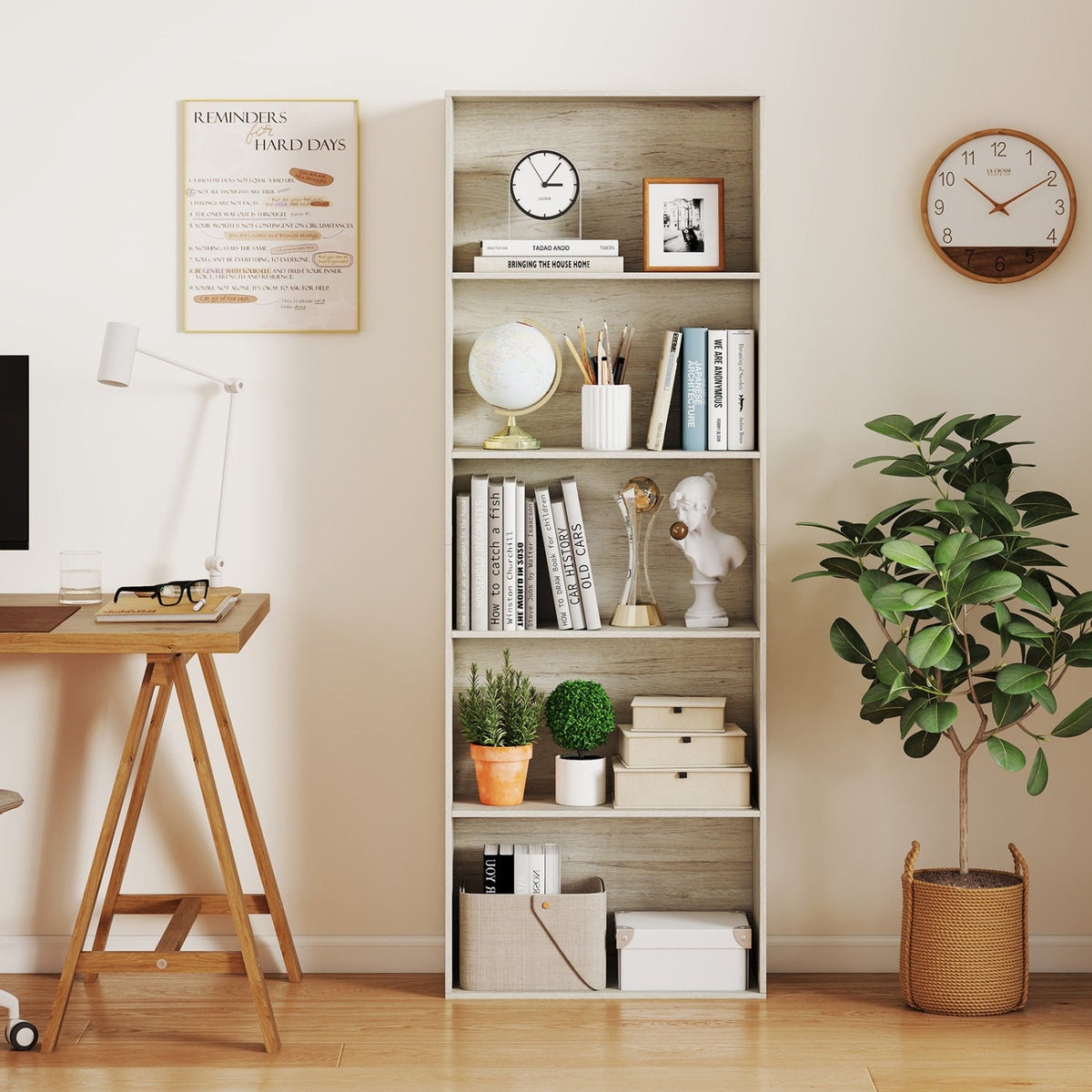 5-Tier Bookshelf Freestanding Display Shelf 67" Gray