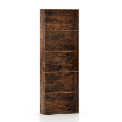 5-Tier Bookshelf Open Bookcase Freestanding Display Shelf Storage Organizer-Rustic Brown