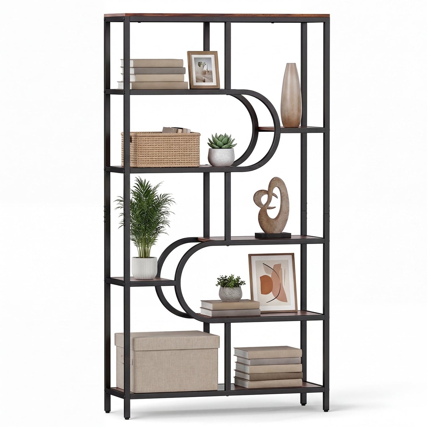 5-Tier Bookshelf Tall Etagere Bookcase with Open Storage Shelves and U Shape