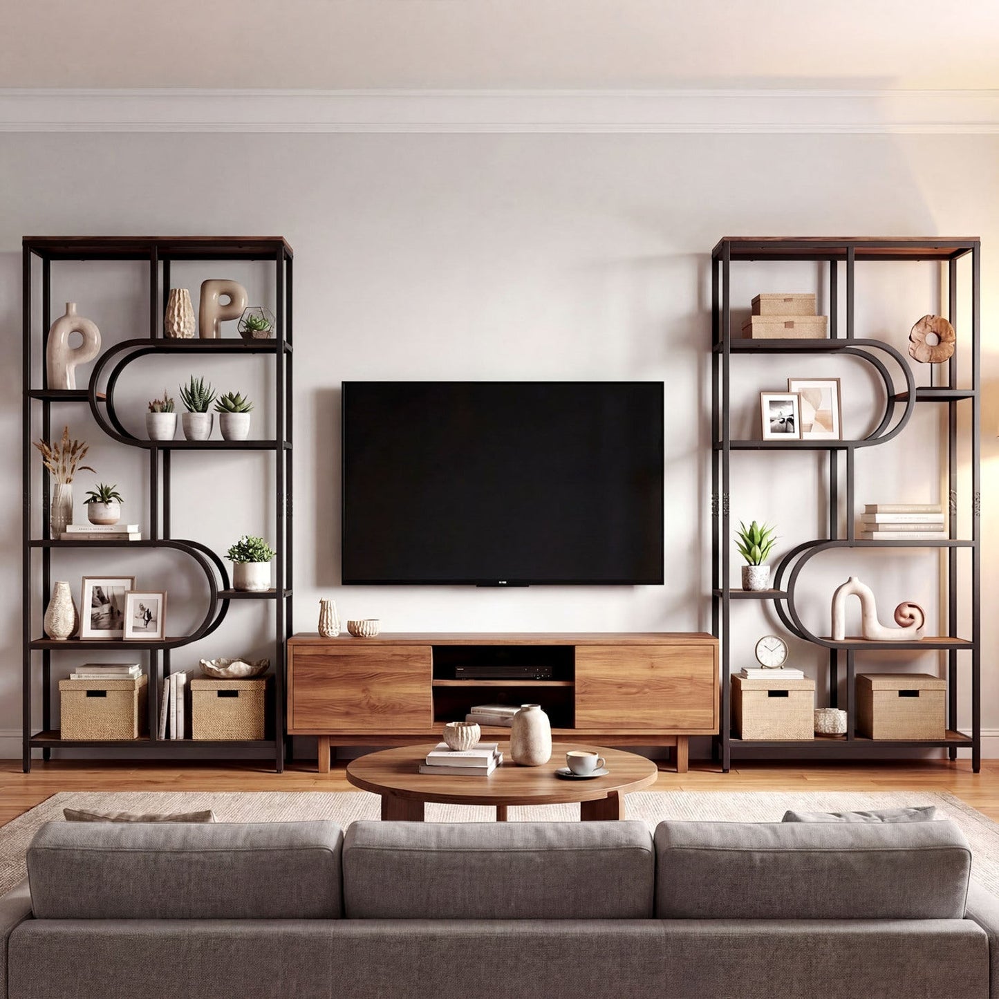 5-Tier Bookshelf Tall Etagere Bookcase with Open Storage Shelves and U Shape