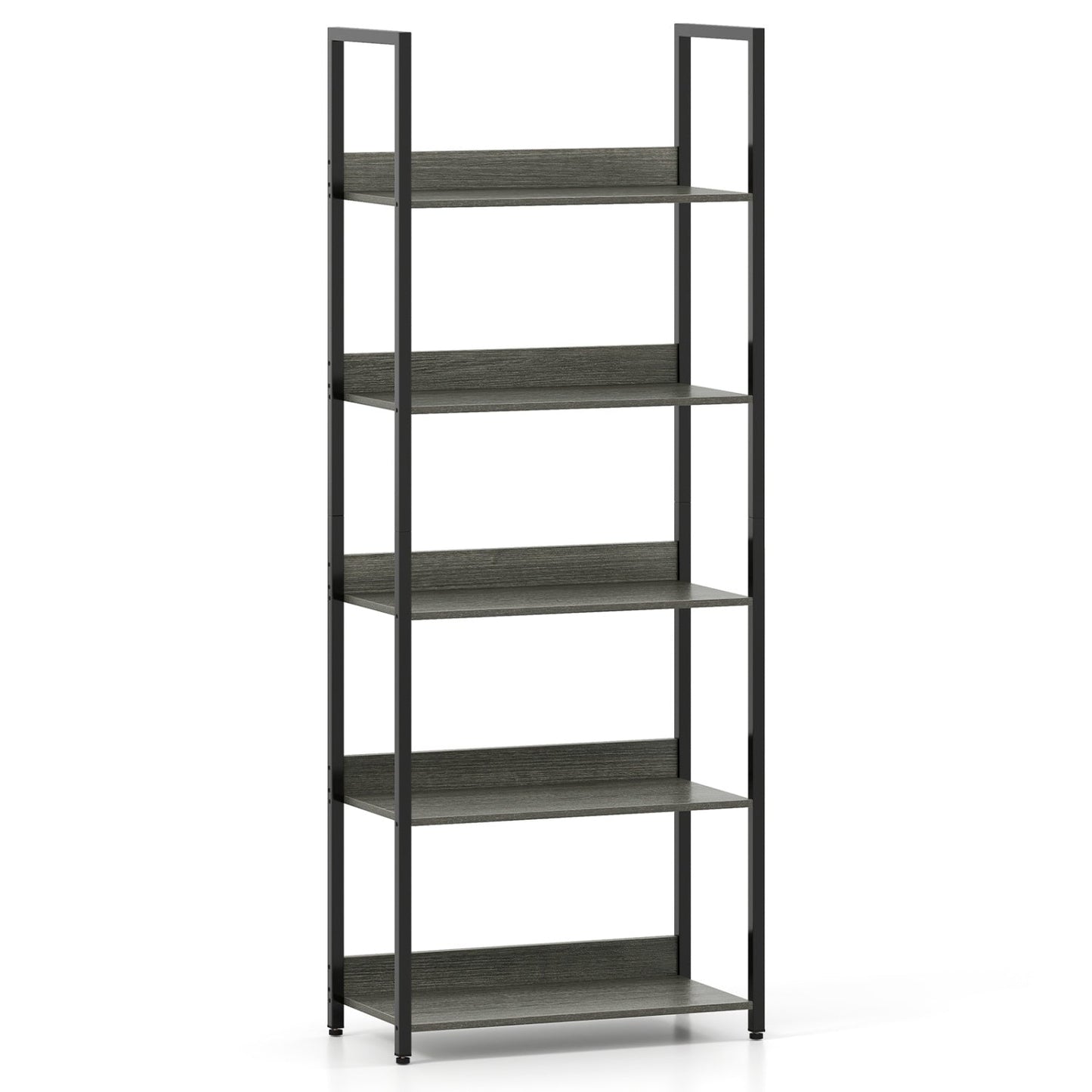 5-Tier Bookshelf Tall Wooden Open Bookcase with Back Panels