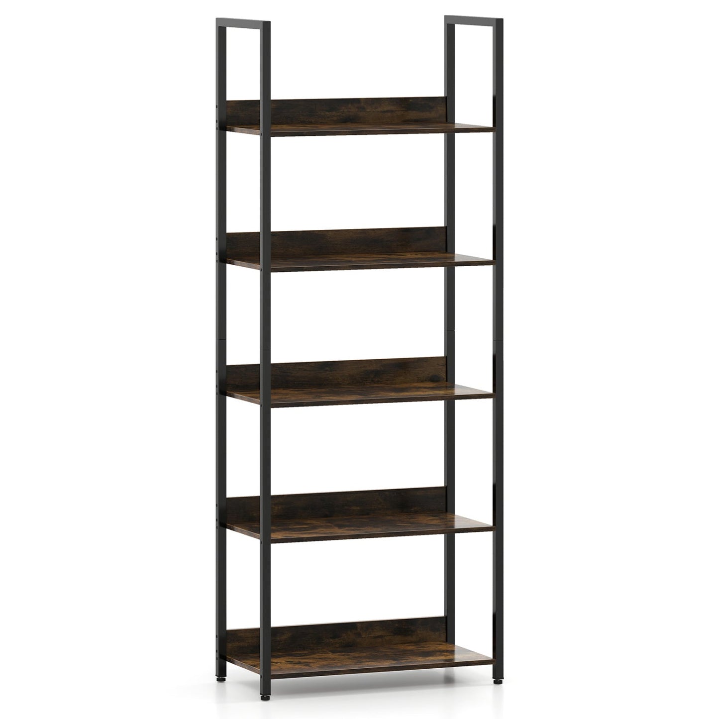 5-Tier Bookshelf Tall Wooden Open Bookcase with Back Panels