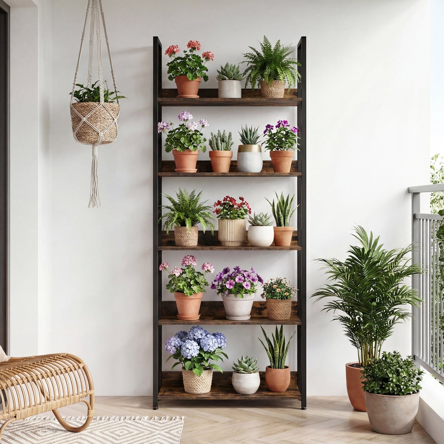 5-Tier Bookshelf Tall Wooden Open Bookcase with Back Panels