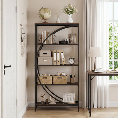 5-Tier Bookshelf with Half-Moon Shape for Living Room and Home Office
