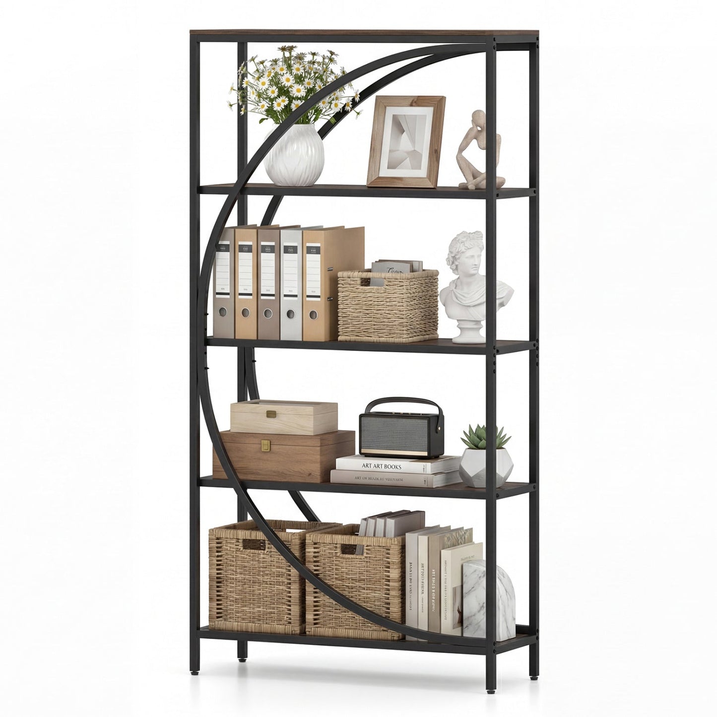 5-Tier Bookshelf with Half-Moon Shape for Living Room and Home Office