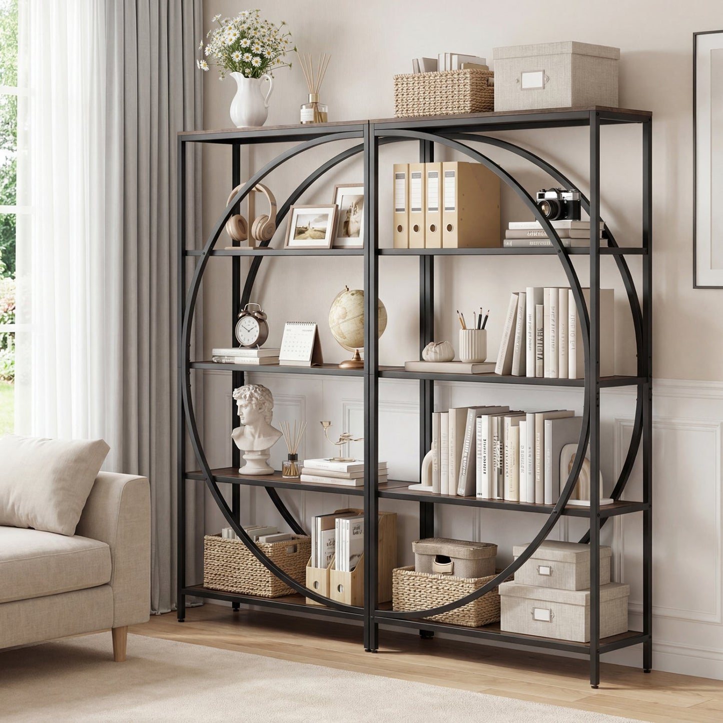 5-Tier Bookshelf with Half-Moon Shape for Living Room and Home Office