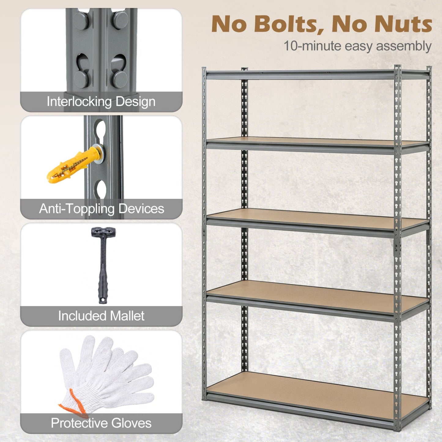 5-Tier Garage Shelving Unit 2200 LBS Metal Storage Shelves Adjustable Utility Rack for Warehouse