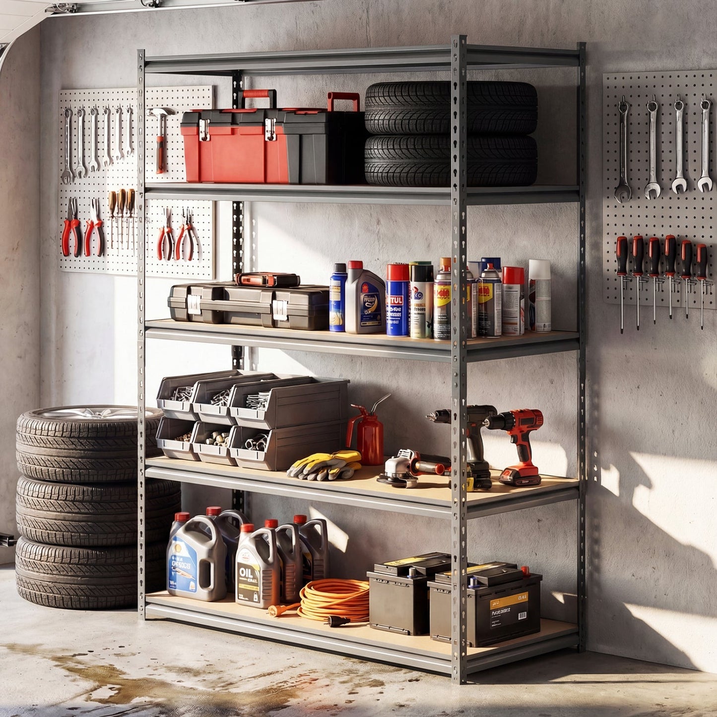 5-Tier Garage Shelving Unit 2200 LBS Metal Storage Shelves Adjustable Utility Rack for Warehouse