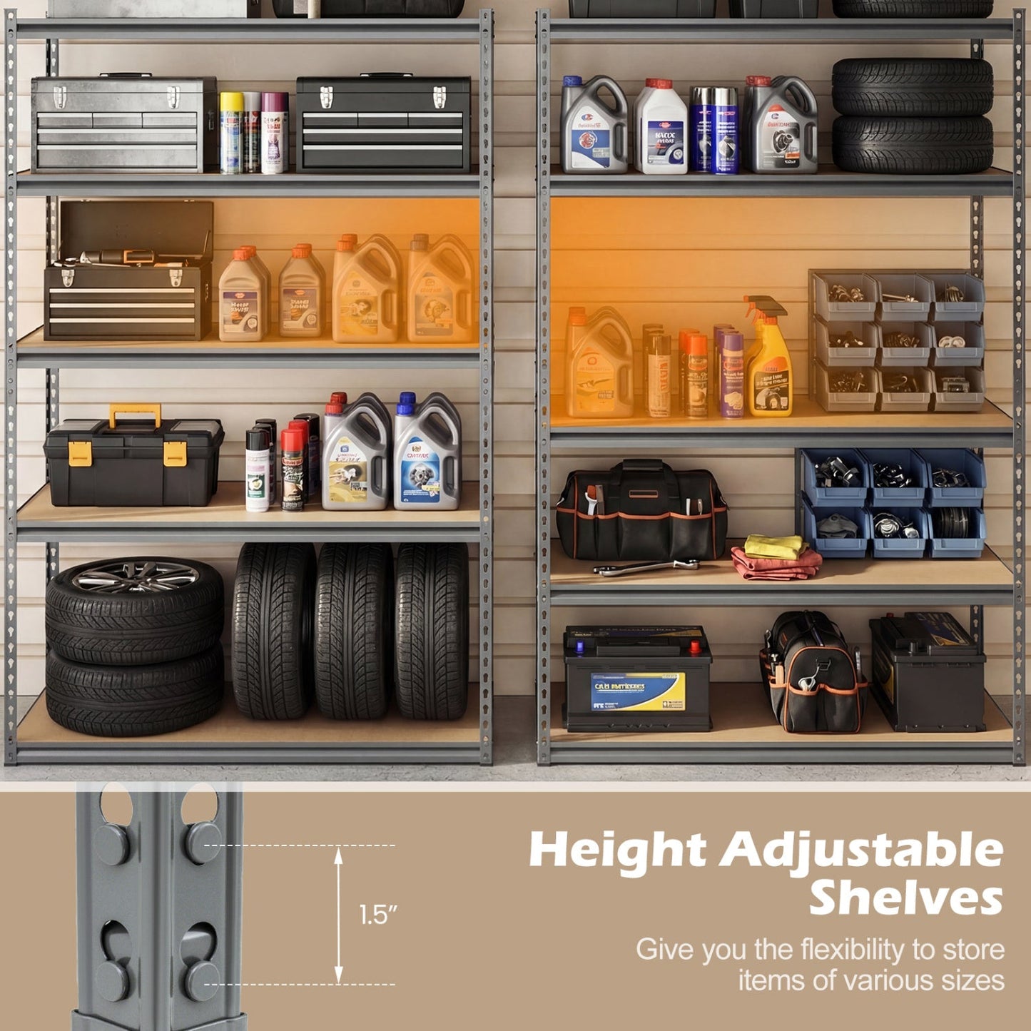 5-Tier Garage Shelving Unit 2200 LBS Metal Storage Shelves Adjustable Utility Rack for Warehouse