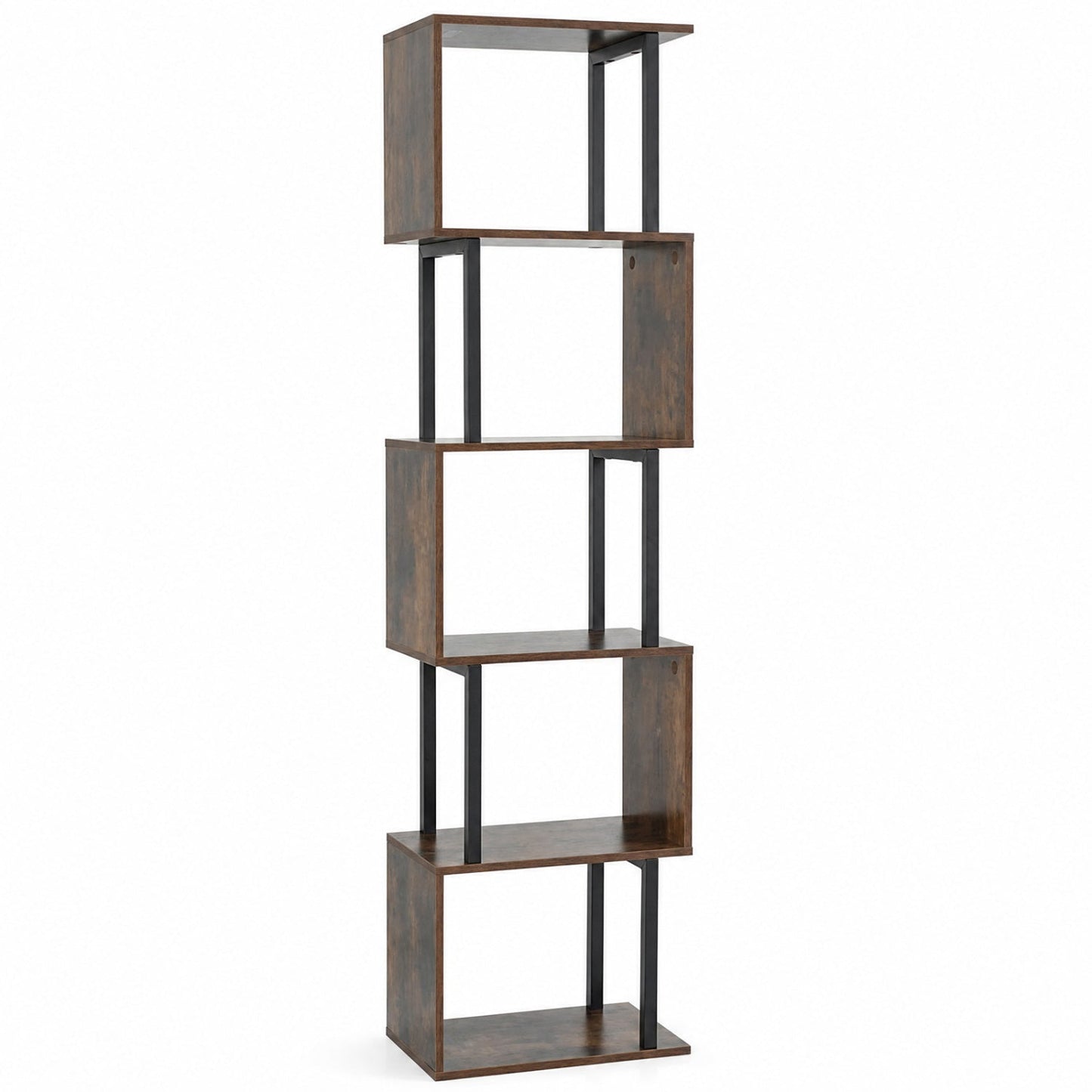 5-Tier S-Shaped Bookshelf with Open Cubes & Anti-Tip Kit