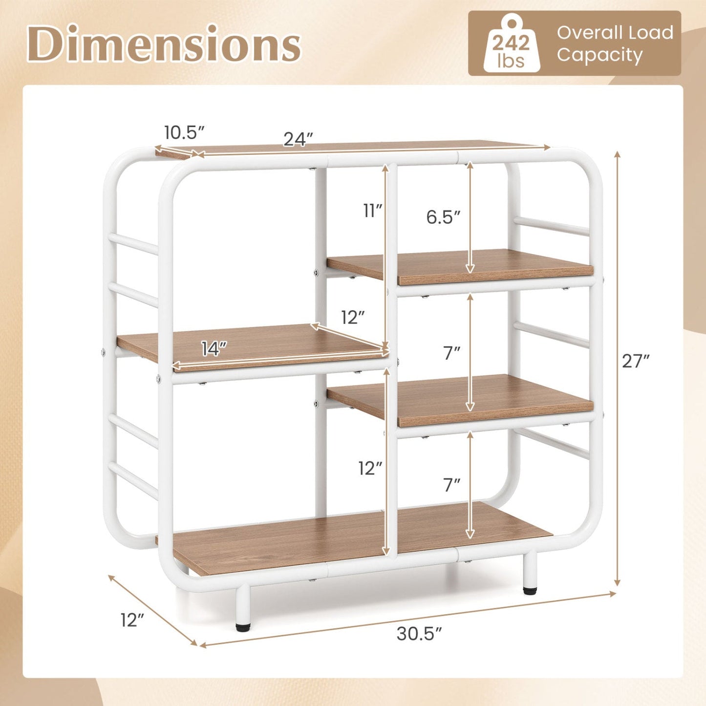 5-Tier Storage Organizer Open Book Shelf with Metal Frame