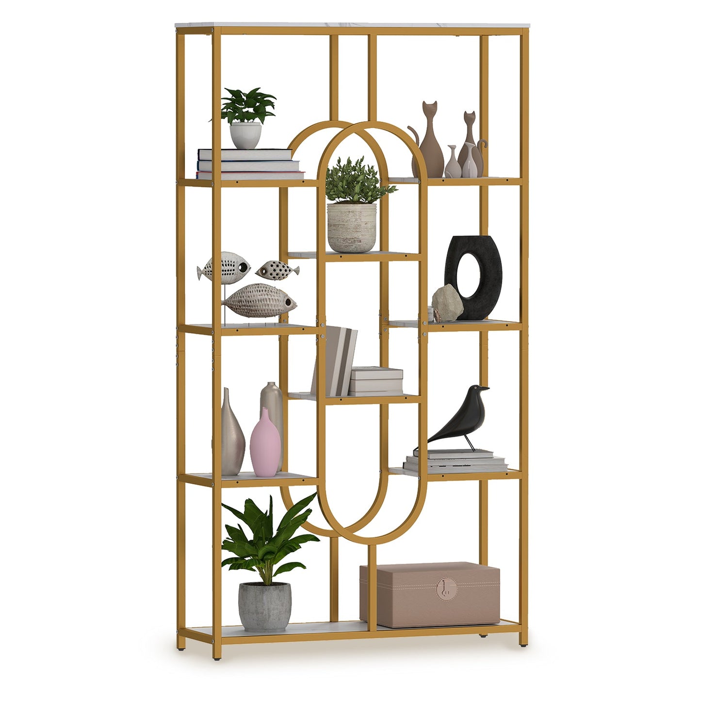 5-Tier Tall Etagere Bookcase with Open Storage Shelves-White