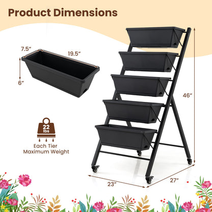 5-Tier Vertical Raised Garden Bed with Wheels for Backyard