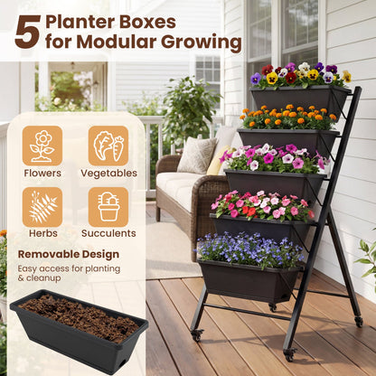 5-Tier Vertical Raised Garden Bed with Wheels for Backyard