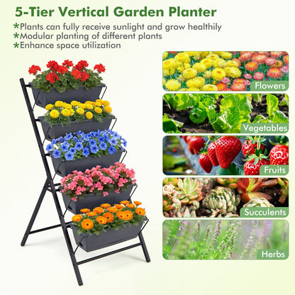 5-Tier Vertical Raised Garden Bed with Drainage System and Removable Trays for Vegetables