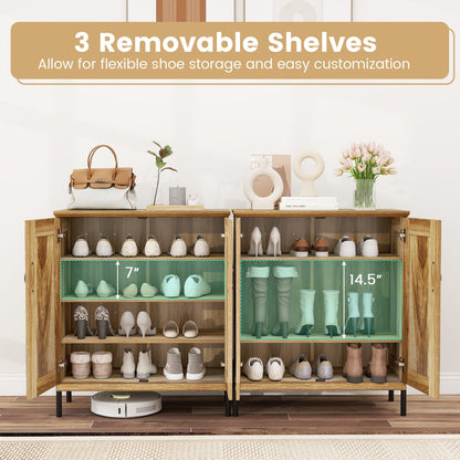 5-Tier Wooden Farmhouse Shoe Cabinet with Woven Rattan Doors