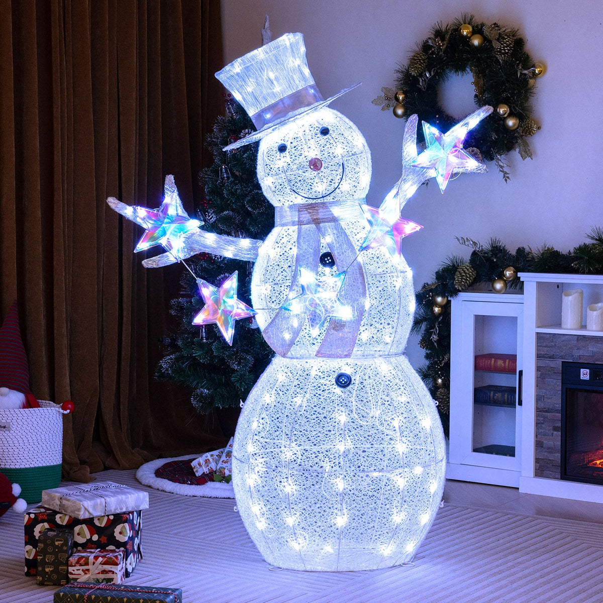5 ft Pre-Lit Christmas Snowman with Stars
