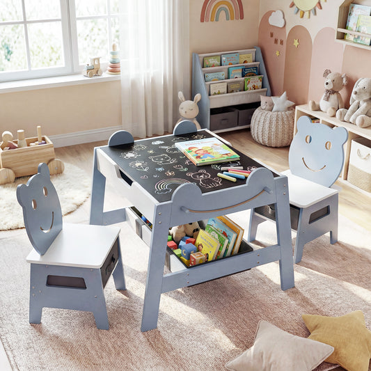 Toddler Table and 2 Chairs Set with Reversible Chalkboard