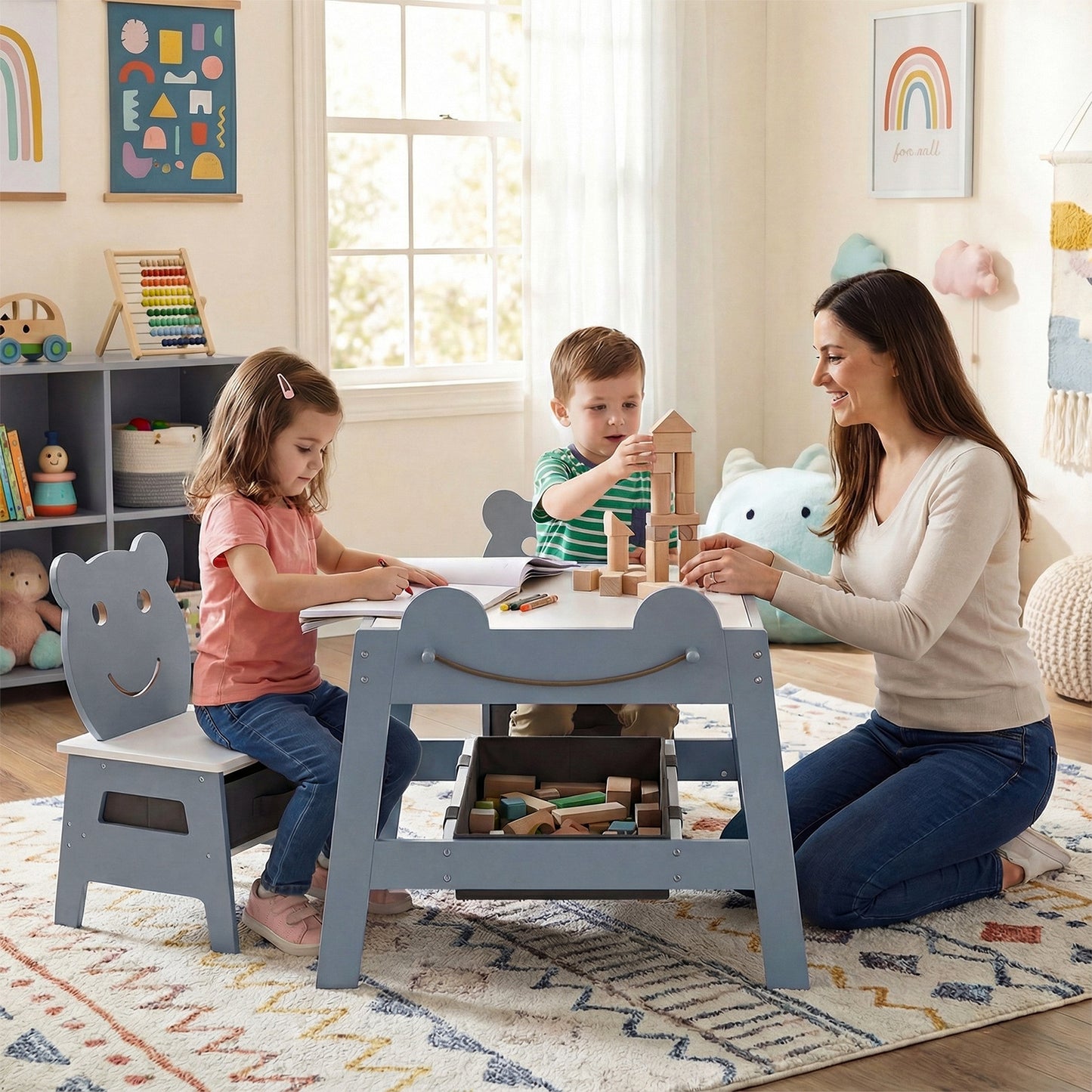 Toddler Table and 2 Chairs Set with Reversible Chalkboard
