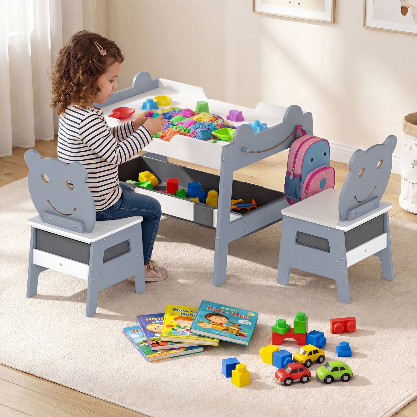 Toddler Table and 2 Chairs Set with Reversible Chalkboard