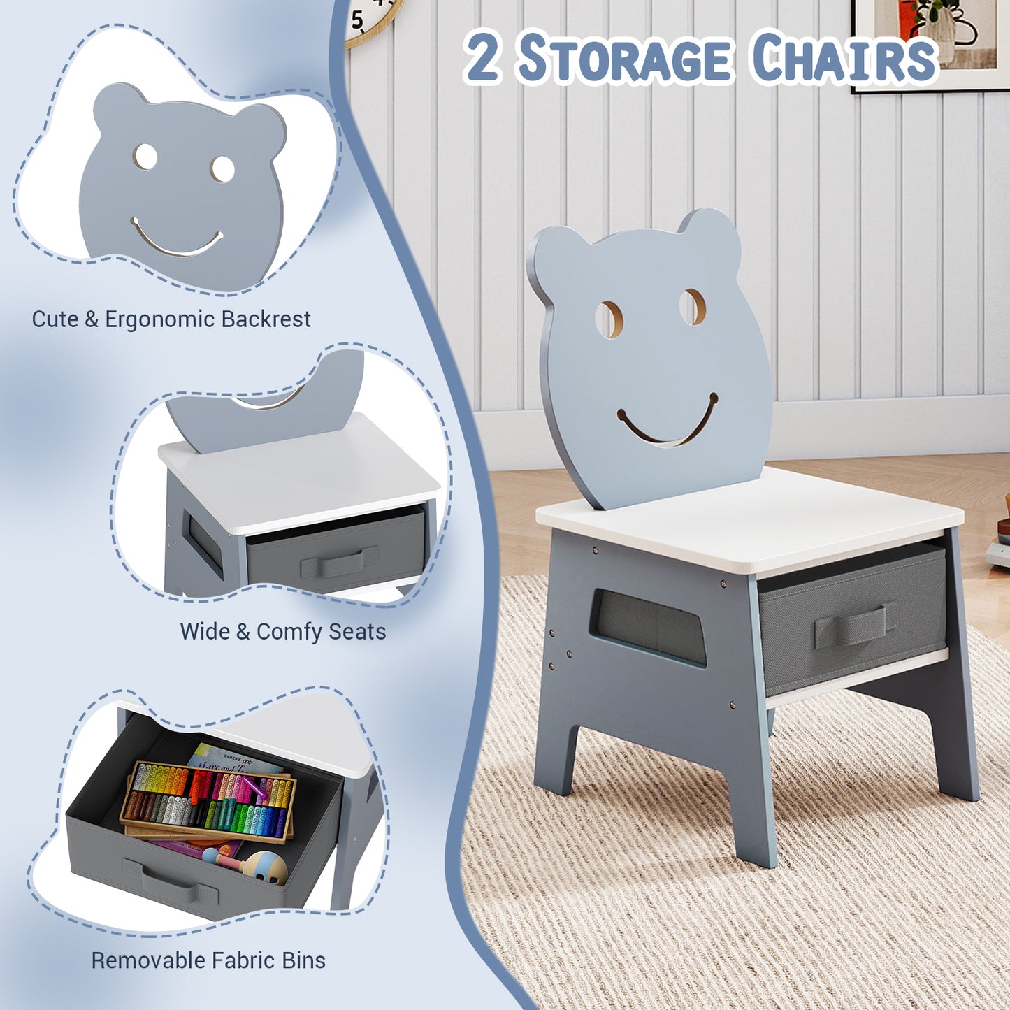 Toddler Table and 2 Chairs Set with Reversible Chalkboard