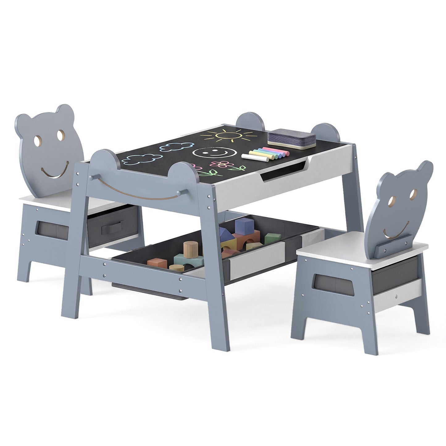 Toddler Table and 2 Chairs Set with Reversible Chalkboard