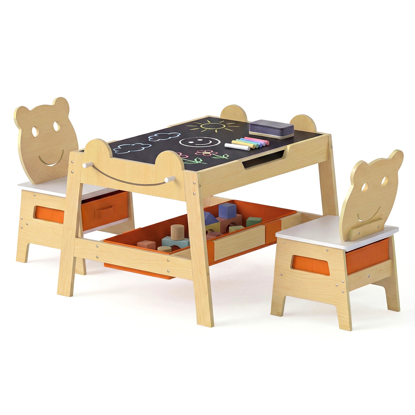 Toddler Table and 2 Chairs Set with Reversible Chalkboard