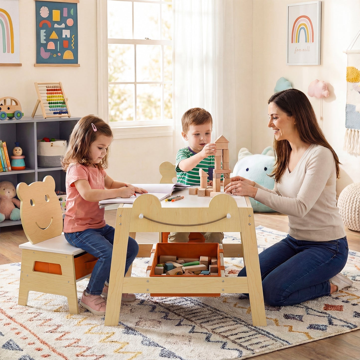 Toddler Table and 2 Chairs Set with Reversible Chalkboard