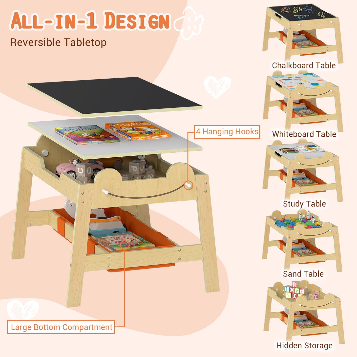 Toddler Table and 2 Chairs Set with Reversible Chalkboard
