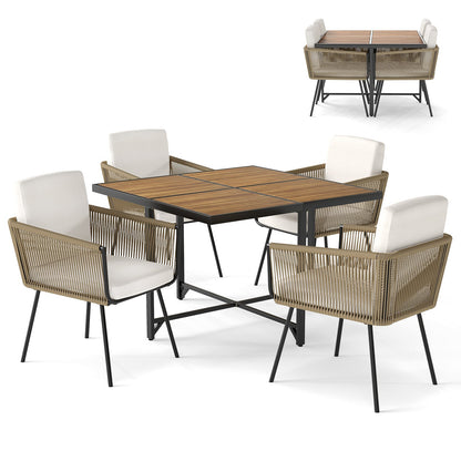 5 Pieces Patio Dining Set with Acacia Wood Tabletop