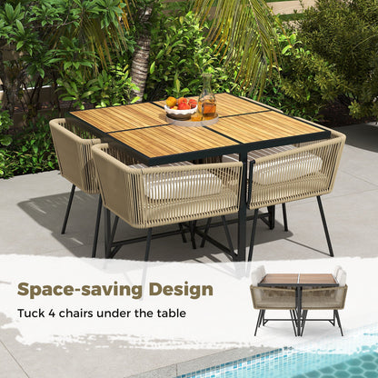 5 Pieces Patio Dining Set with Acacia Wood Tabletop