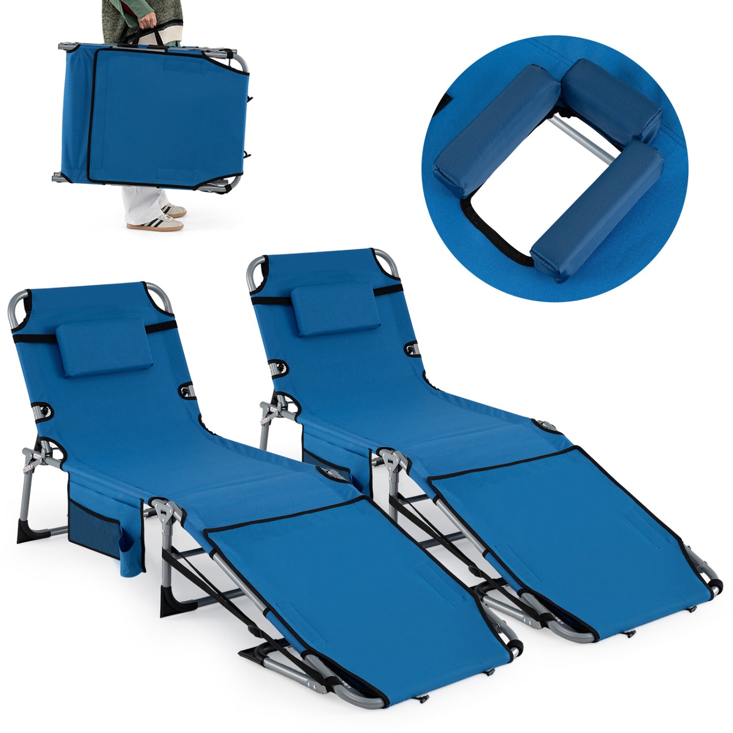 5-Position Folding Chaise Lounge Chair with Pillow
