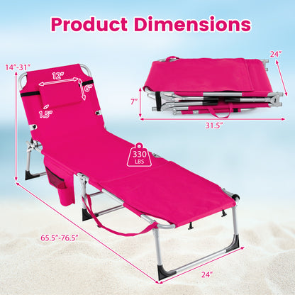 5-Position Folding Chaise Lounge Chair with Pillow