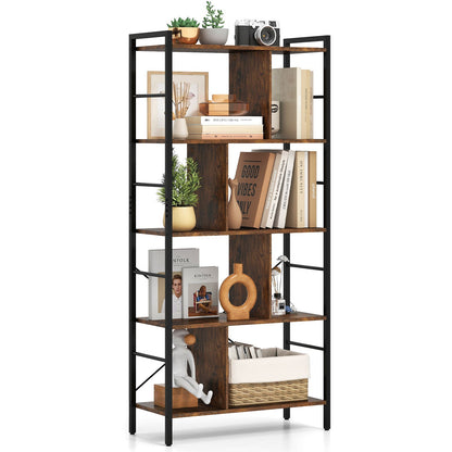 5-tier Bookcase 61 Inch Tall Industrial Bookshelf with Metal Frame