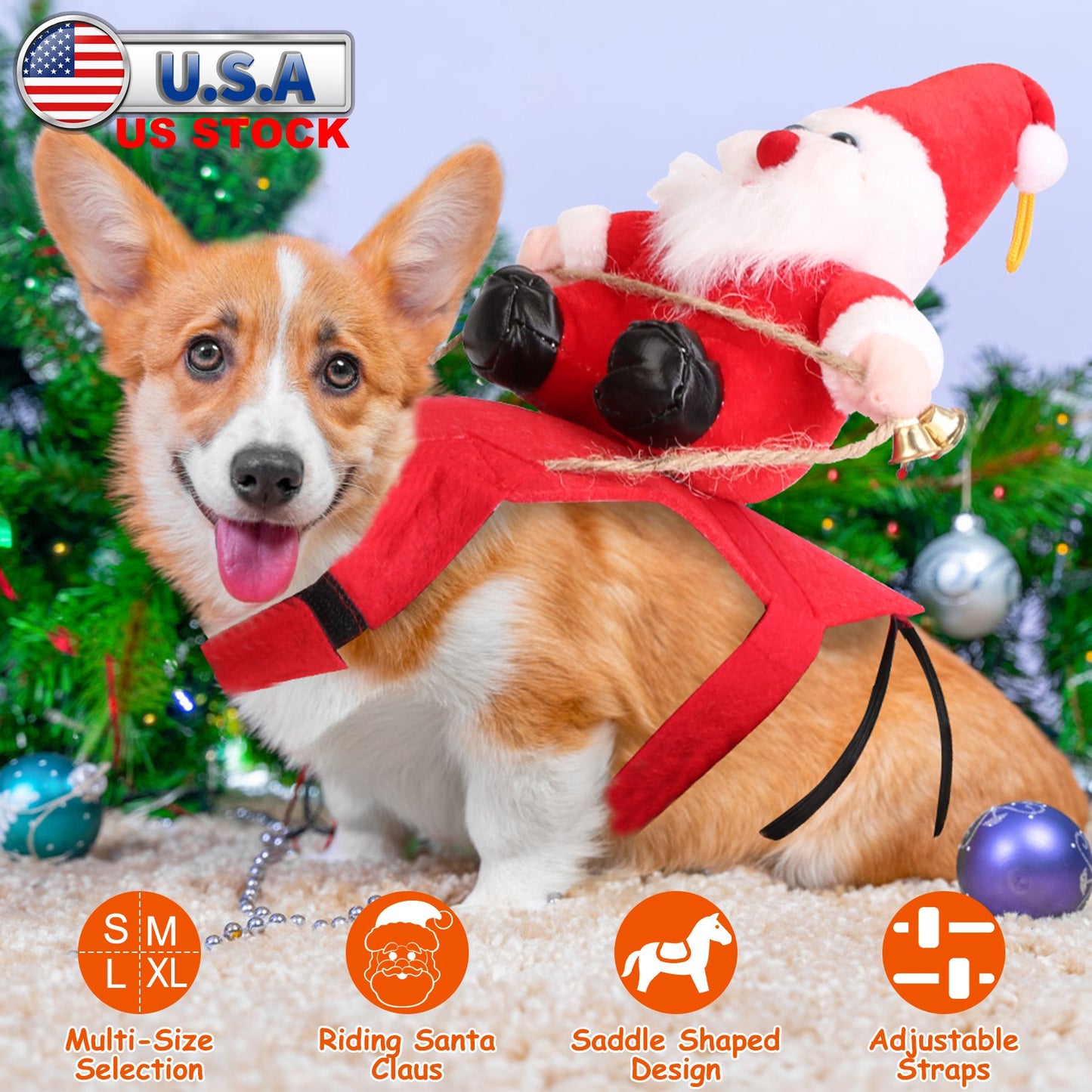 Dog Christmas Costume with Riding Santa Claus Design