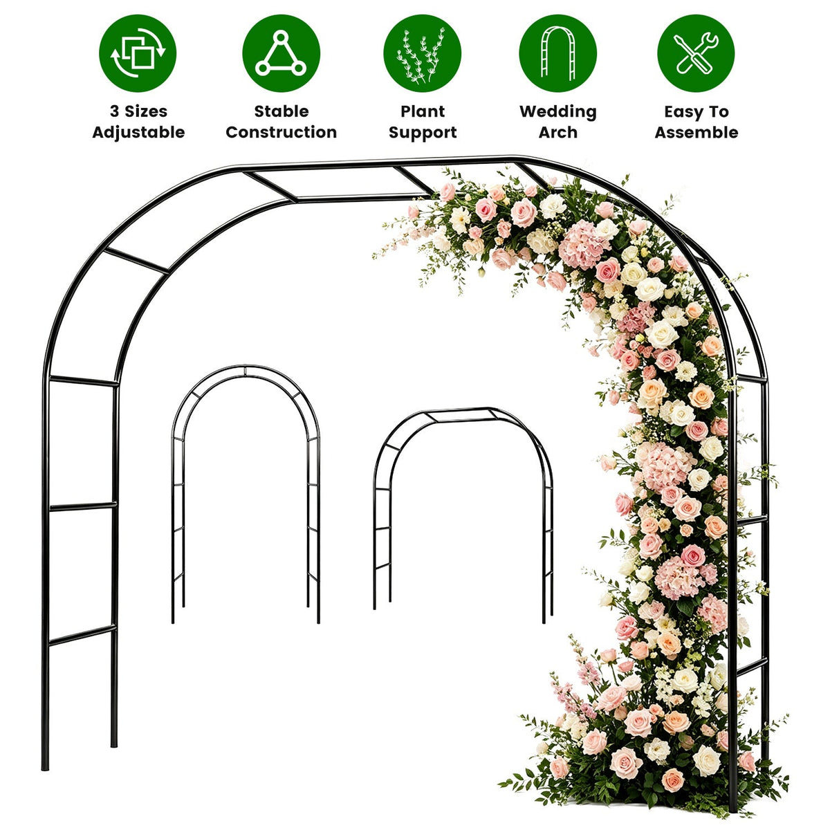 Adjustable Metal Garden Arch for Climbing Plants - 7.87ft