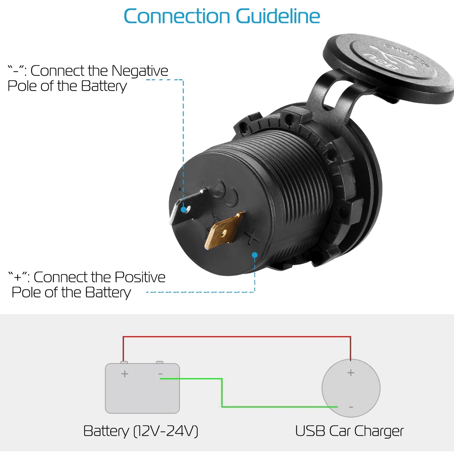 Dual USB Car Charger 12-24V Waterproof Cigarette Lighter Socket