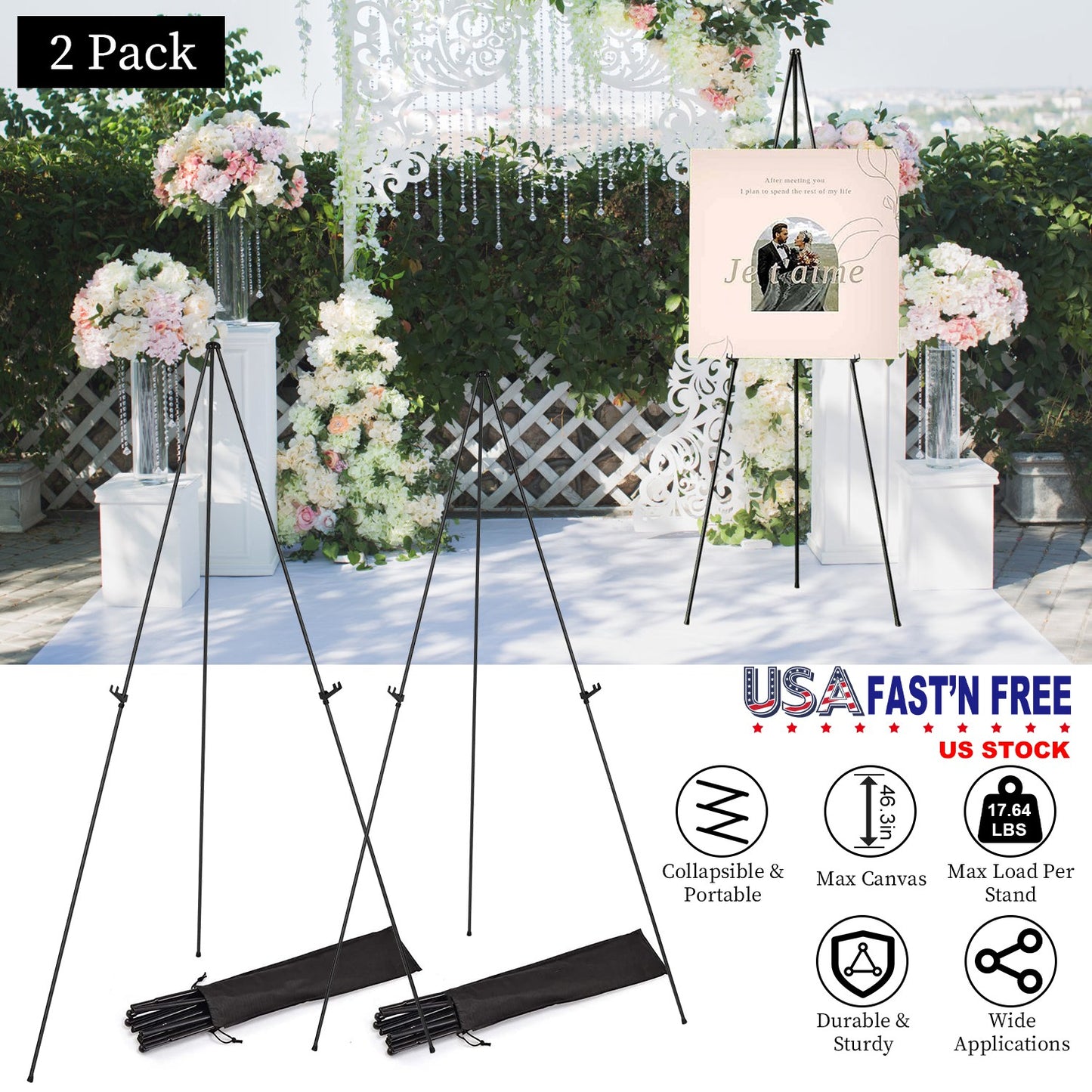 Collapsible Easel Stand 61in A-Frame Tripod with Carry Bag