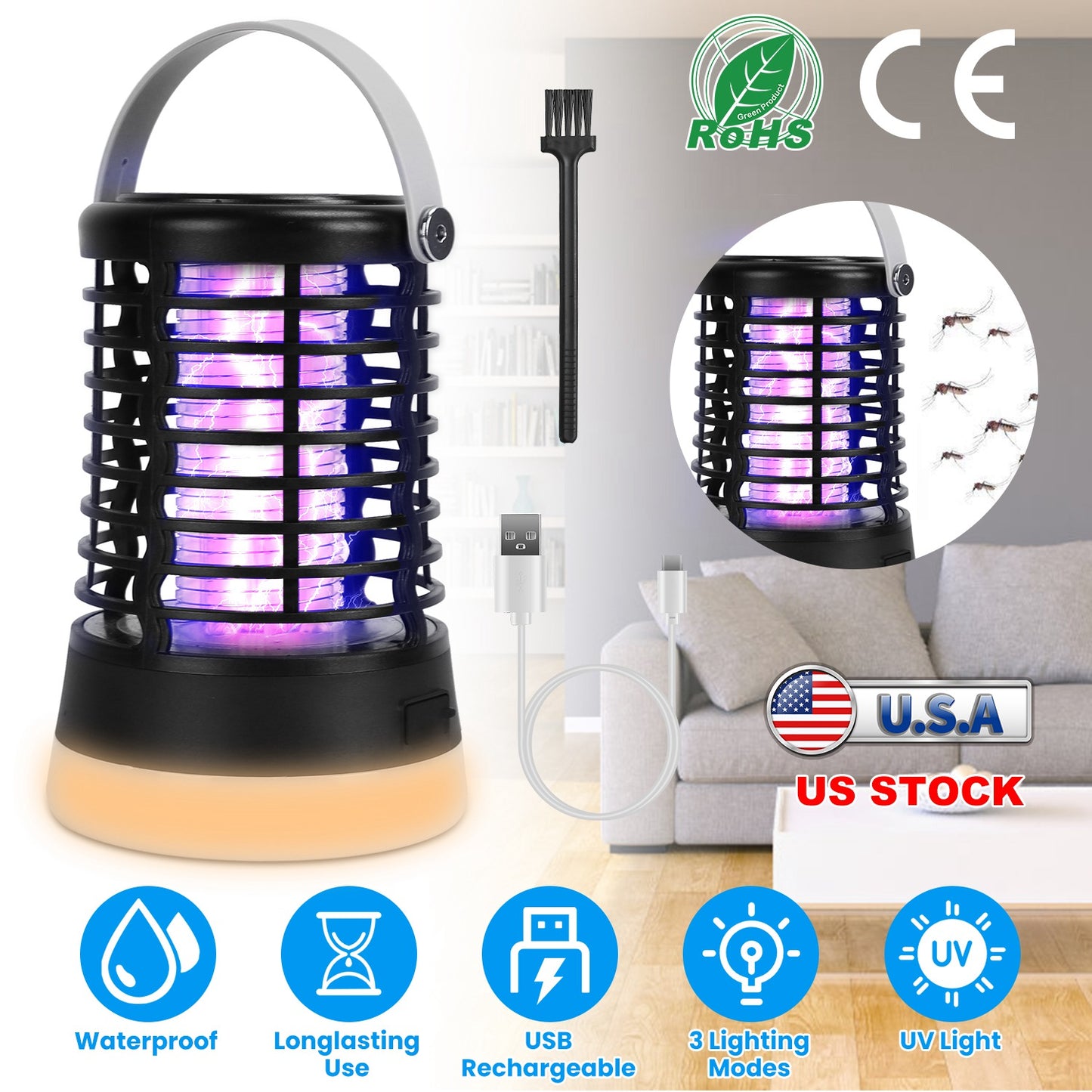 Rechargeable Bug Zapper Light with 3 Lighting Modes