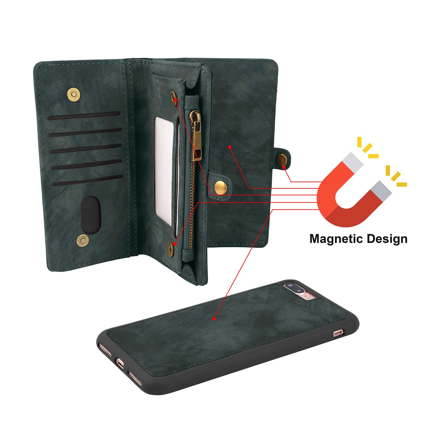 iPhone 7 Plus Wallet Case with Detachable Magnetic Cover
